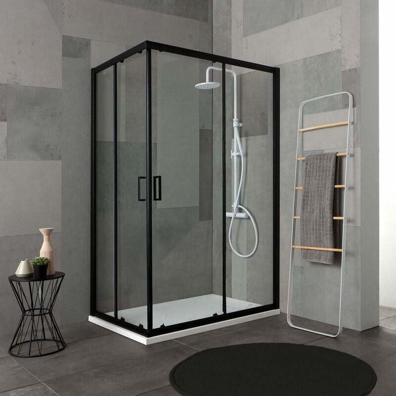 Kiamami Valentina - Porte De Douche Noir Opaque 70X100 Cm Cristal Transparent Design City