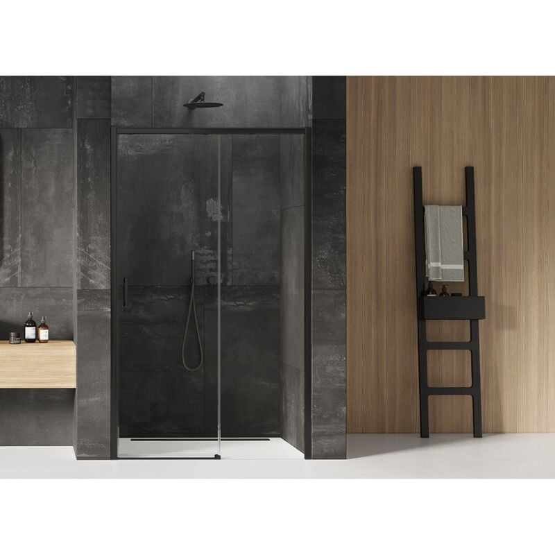 Porte de douche noire 150 cm, coulissante droite, 2 volets tenerife black