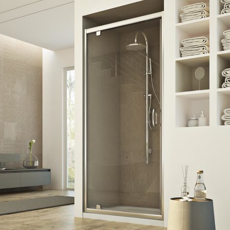 Paroi porte de douche pivotante verre transparent aluminium cabine h 185