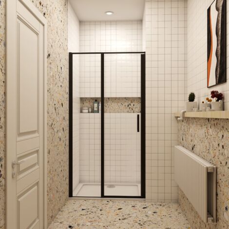 Porte de douche pivotante 100x185cm profilé en alu noir
