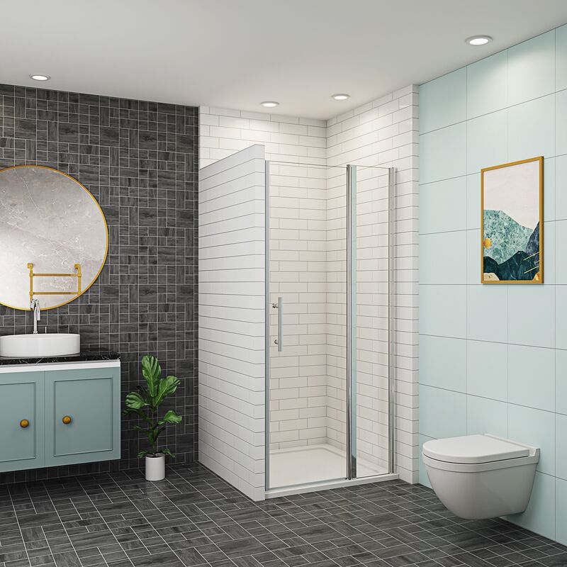 Aica porte de douche pivotante 106x187cm installation en niche verre transparent