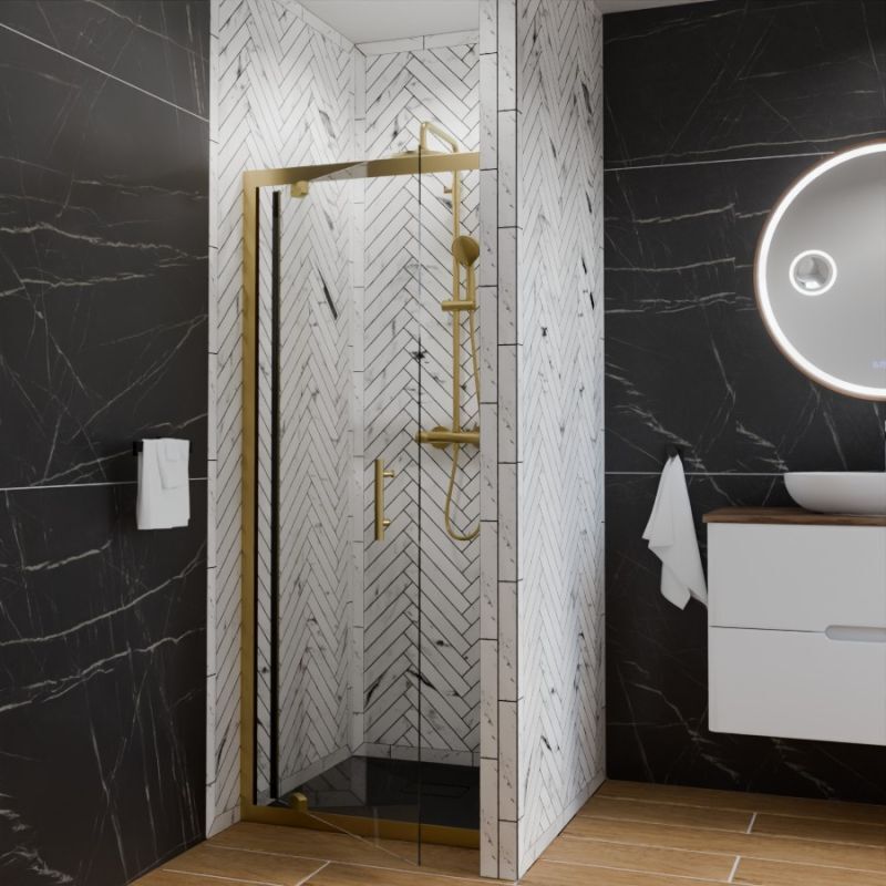 Porte de douche pivotante 80 cm cadre doré goldy