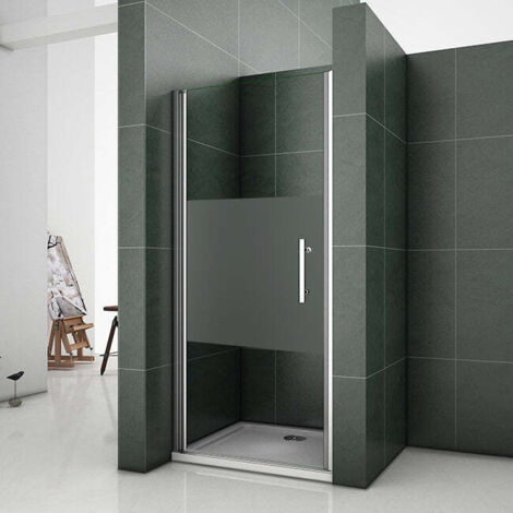 Porte de douche pivotante 80x185cm en verre sande central dépoli anticalcaire