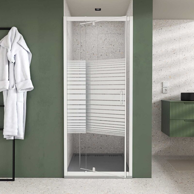 Porte de douche Pivotante 80x185cm - Profilés Aluminium Blanc - Verre Trempé 4mm - flexy