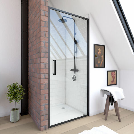 porte de douche 185cm profilé noir mat verre anticalcaire porte de