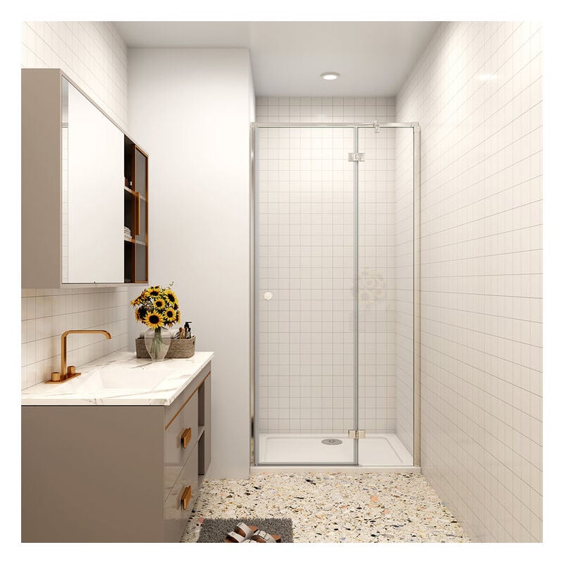 Aica Porte de douche pivotante 90x195cm en 6mm verre de sécurité anticalcaire avec barre de fixation