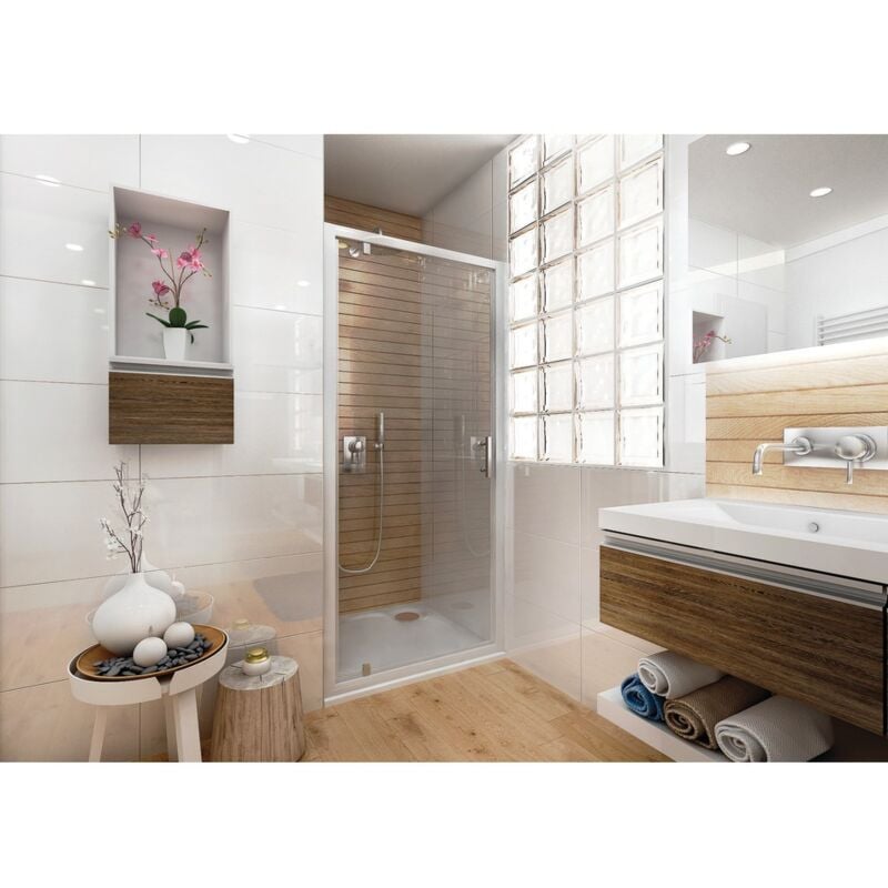 Porte de douche Ancoswing pivotante 80x190cm, verre sécurité 5mm, profil blanc