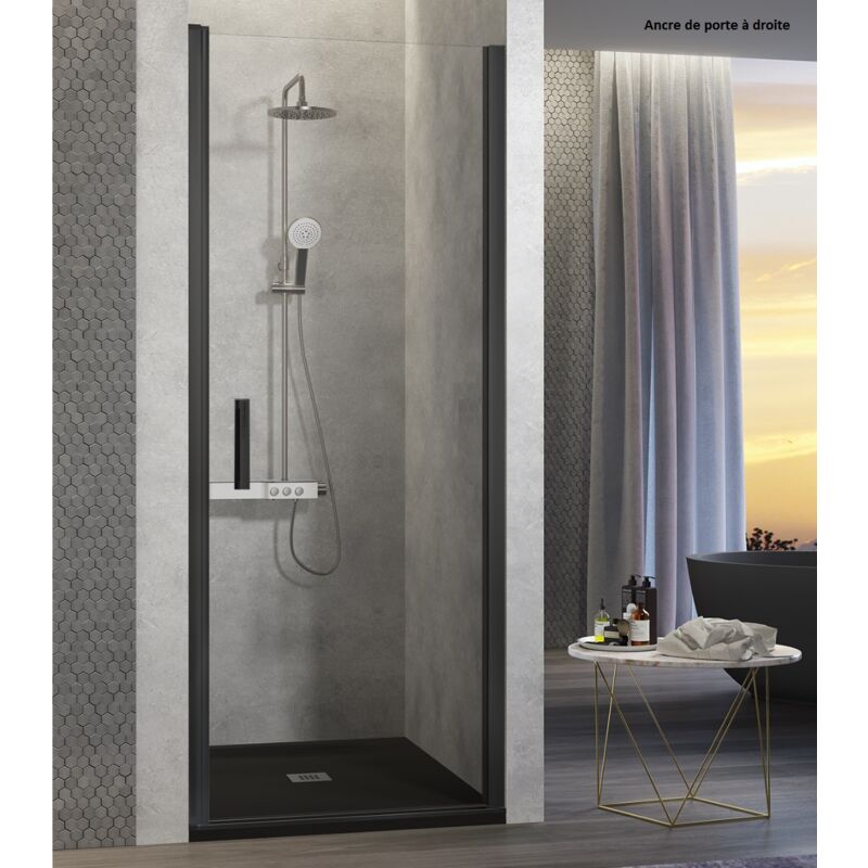 Porte de douche pivotante nardi profil noir mat 80-84 cm