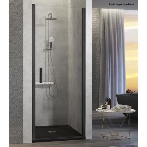Porte de douche pivotante NARDI profil noir mat 75-79 cm