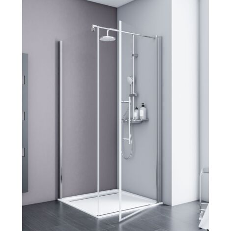 Porte de douche pivotante + paroi de retour fixe, verre transparent 5 mm anticalcaire, profilé aspect chromé, Style 2.0, Schulte, 80 x 80 x 193 cm