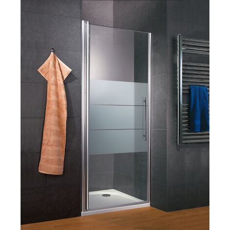 Porte de douche pivotante, profilé aspect chromé, Style 2.0, Schulte, verre 5 mm anticalcaire, décor Sablé au milieu (dépoli light) 80 x 192 cm