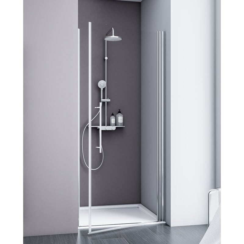 Porte de douche pivotante, verre 5 mm, style, profilé alu argenté Schulte anticalcaire sur mesure 60 x 192 cm