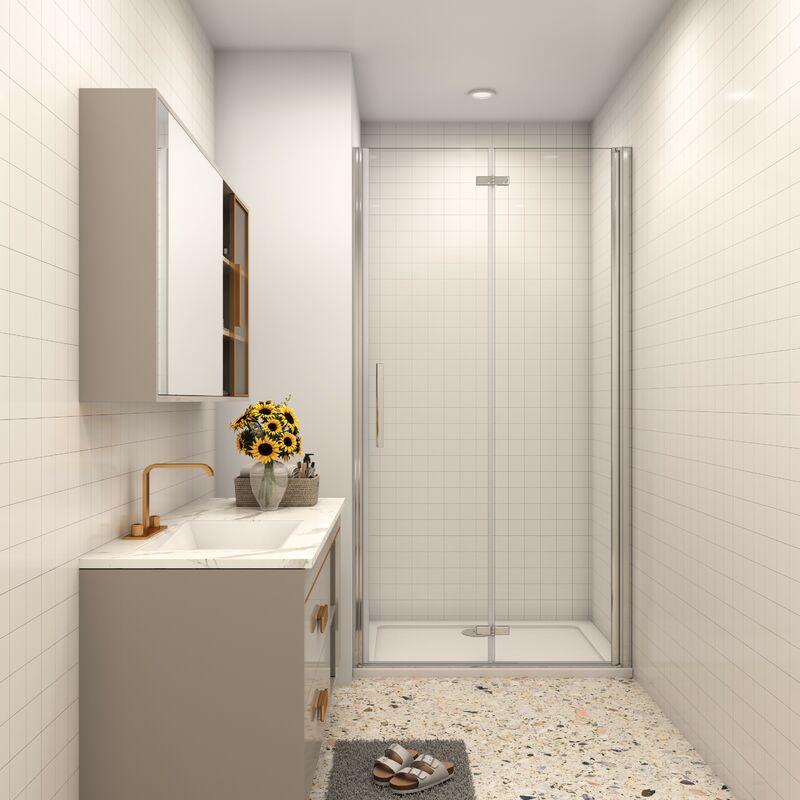 Aica porte de douche pliante 130x185cm en verre anticalcaire installation en niche