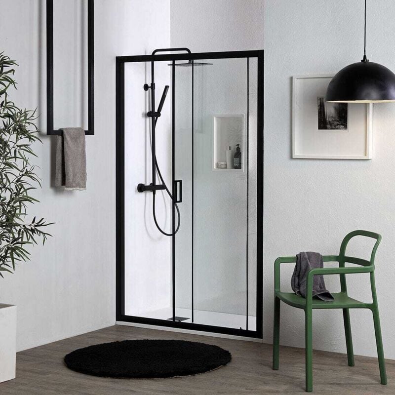Kiamami Valentina - Porte De Douche Pour Niche 100Cm En Verre Trempé Et Profils Noirs City