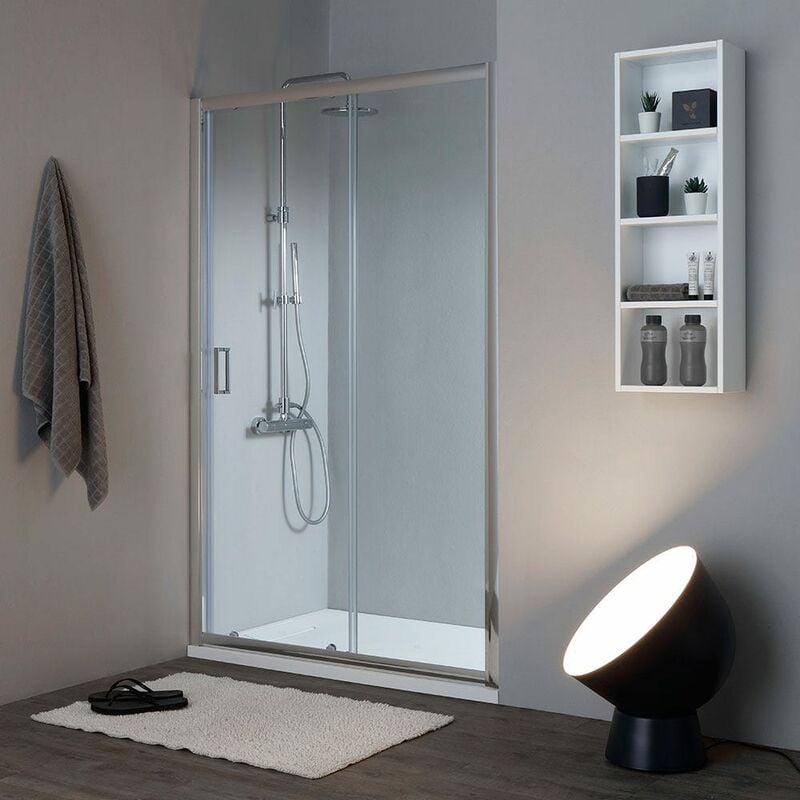 Porte De Douche Pour Niche 140 Cm En Verre 6 Mm Trempé Transparent New Giada