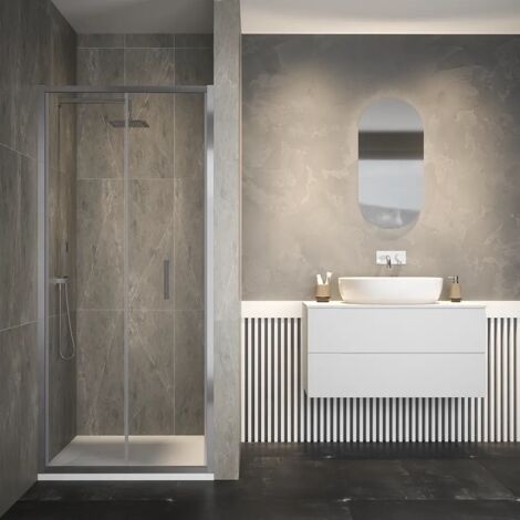 Porte de douche pour niche 90cm Ouverture pliante Profilés aluminium Chrome Verre transparent 6mm avec traitement anti-calcaire h195 Mod. Aruba