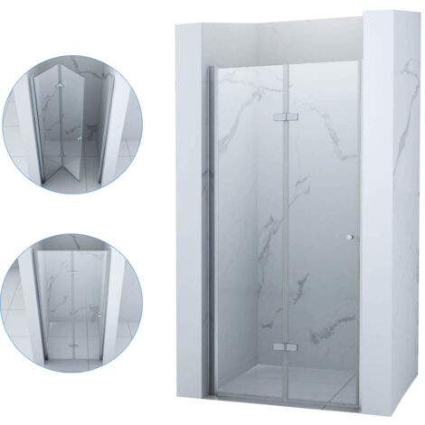 Porte de douche rabattable Silla, paroi de douche 90 cm en verre trempé, installation murale facile, design moderne, Chromé