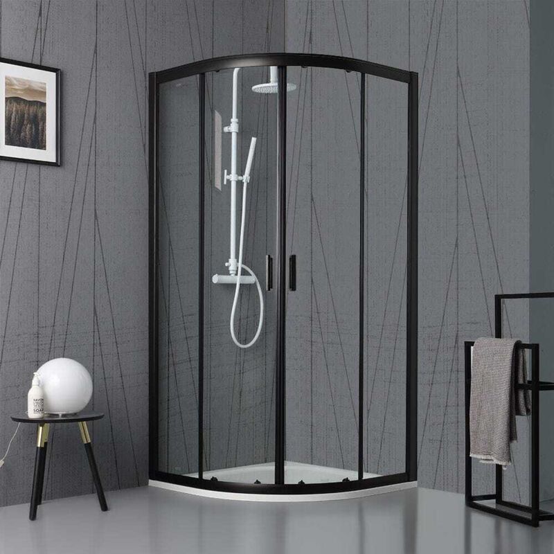 Kiamami Valentina - Porte De Douche Semi-Circulaire Noire Matte Cm 90 Cristal Transparent City