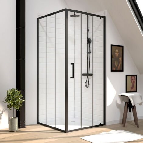 porte de douche serigraphiee - 90x200cm + paroi retour - 90x200 cm - porte pivotante