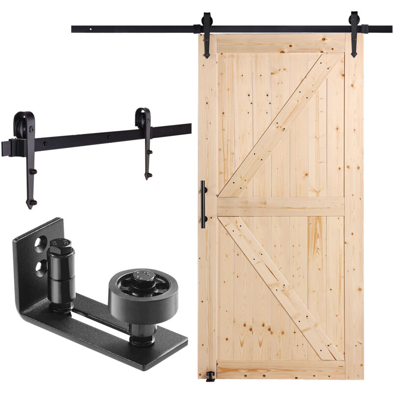 Vevor - Porte de grange coulissante avec quincaillerie, panneau en bois deepicea de 42 po x 84 po, comprend un rail de glissement silencieux et un