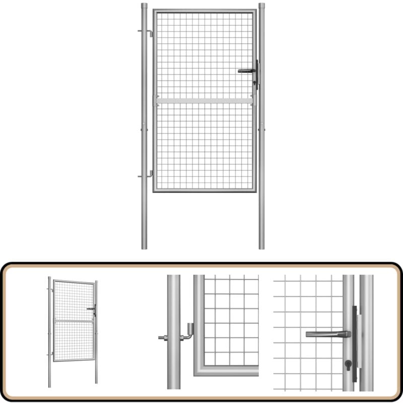 Porte de jardin Acier galvanisé 105x175 cm Argenté - Portail Jardin - Portillon Aluminium - Clôture Jardin - Porte D'entrée Jardin - Barriere Jardin