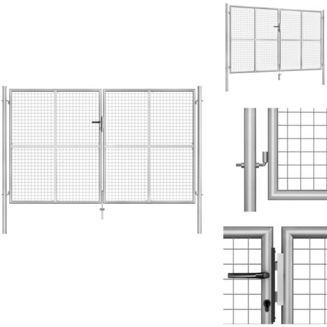 Porte de jardin Acier galvanisé 306x200 cm Argenté - Portail Jardin - Portillon Aluminium - Porte D'entrée Jardin - Clôture Jardin - Barriere Jardin