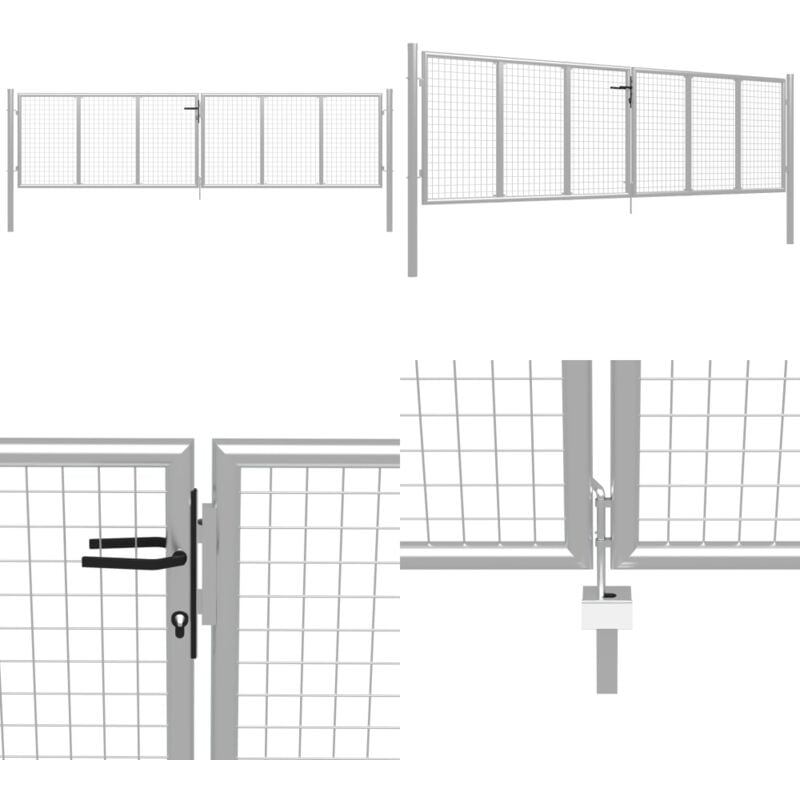 Porte de jardin Acier galvanisé 415x150 cm Argenté - Portail Jardin - Portail Aluminium - Portail Rigide - Portail Design - Portail Entrée - Home &