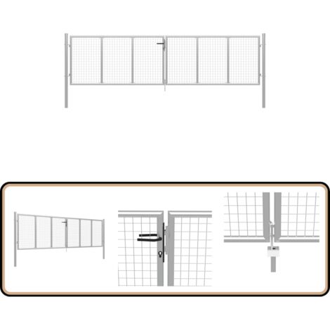Porte de jardin Acier galvanisé 415x150 cm Argenté - Portail Jardin - Portail Aluminium - Portail Rigide - Portail Design - Portail Entrée