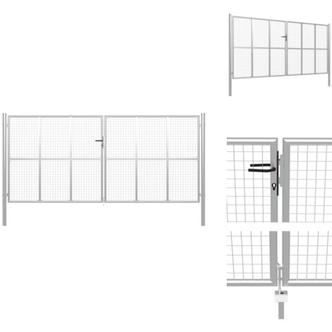 Porte de jardin Acier galvanisé 415x250 cm Argenté - Portail Jardin - Clôture Jardin - Porte D'accès - Sécurité Jardin - Protection Jardin