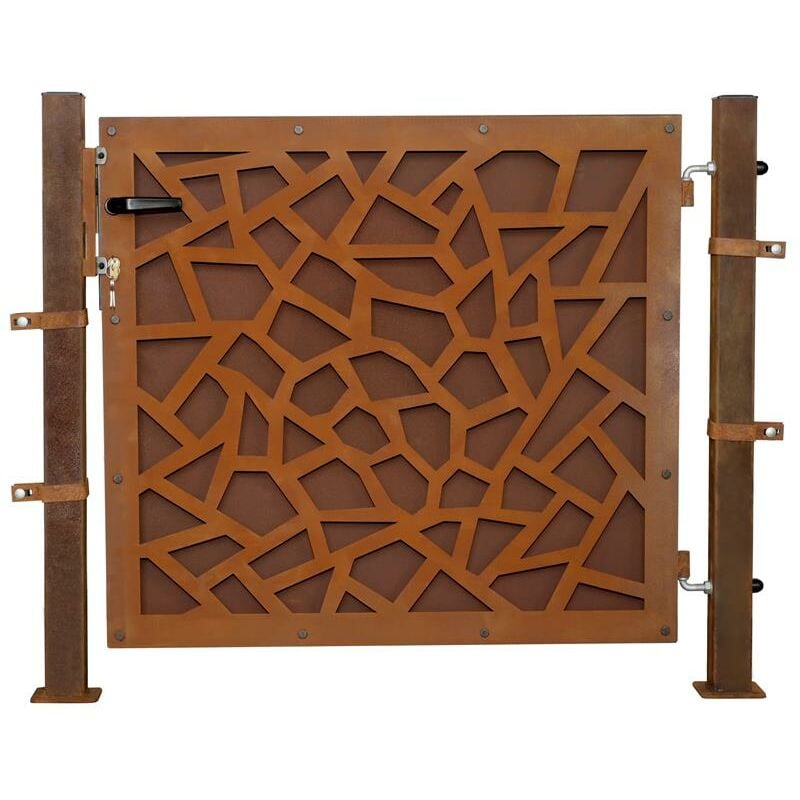 Porte de jardin cour clôture de jardin design en acier aspect rouille 160 cm