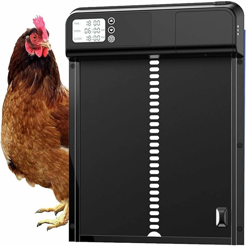 WAY - Porte Automatique pour poulailler, IPX3 Waterproof Automatic Chicken Coop Door Opener with Light Sensor, Battery Powered, Chicken Coop Door