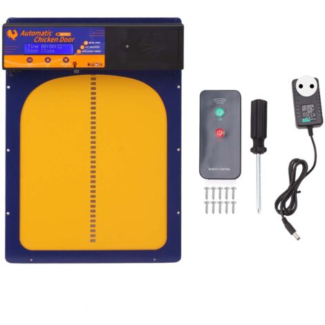 Porte de Poulailler Automatique 100-240V avec Détecteur de Lumière, Télécommande, Étanche, Contrôle par Minuterie, Bleu, Prise UE