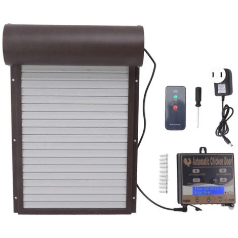 Porte de poulailler automatique 3 en 1 avec détection de luminosité, minuterie et télécommande, pour élevage, 100-240 V, prise US marron.