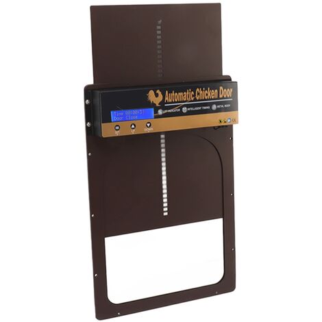 Porte de Poulailler Automatique avec Minuterie en Alliage D'aluminium LED HD Display alimenté par Batterie Porte de Poulet Automatique pour la Ferme (Couleur café)