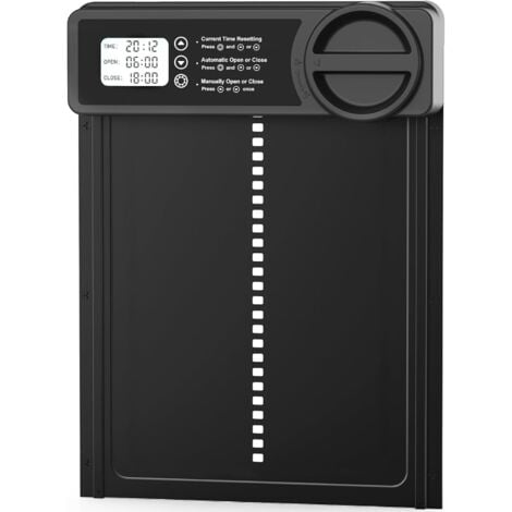 Porte de poulailler automatique avec minuterie/mode manuel, porte de poulailler  Anti-pincement  Alliage d'aluminium  Grand écran LCD programmable, avertissement de batterie faible