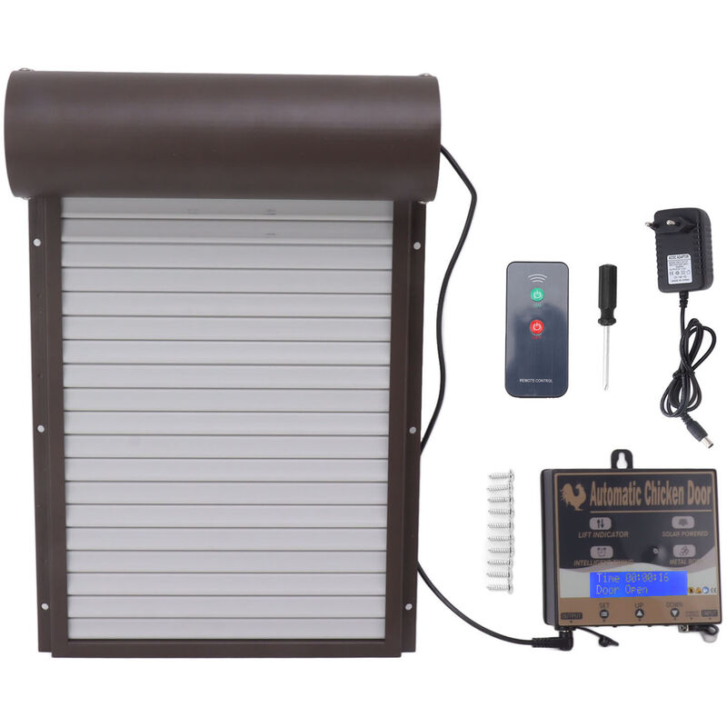 Porte poulailler automatique,porte poulailler 3 en 1 avec détection de lumière et minuterie à distance,pour ferme d'élevage, marron, prise ue