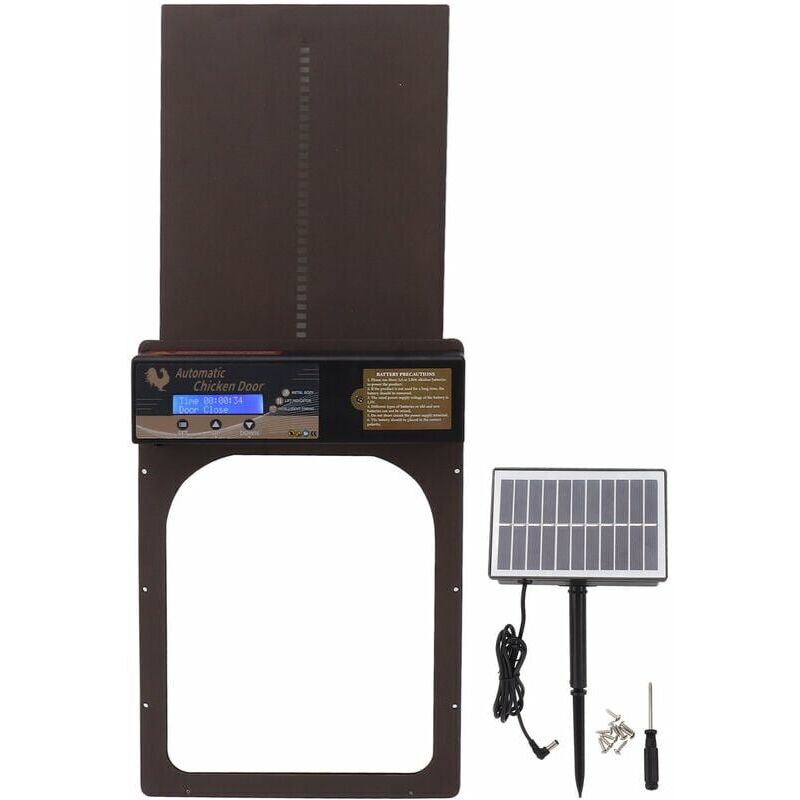 Porte de poulailler automatique - Minuterie à énergie solaire - IP45 étanche - En aluminium - Volaille - Marron