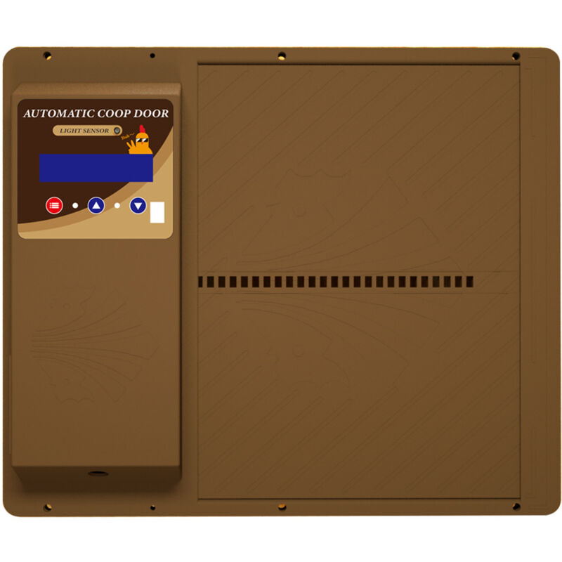 Porte de poulailler avec minuterie, affichage led, ouverture automatique programmable, ouverture horizontale, pour poulets, canards, oies, marron