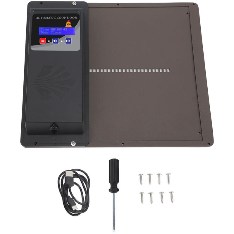 Porte automatique poulailler Programmable - Minuterie Intelligente + Affichage led - Compatible Poules/Canards/Oies - Ouverture Horizontale - Marron