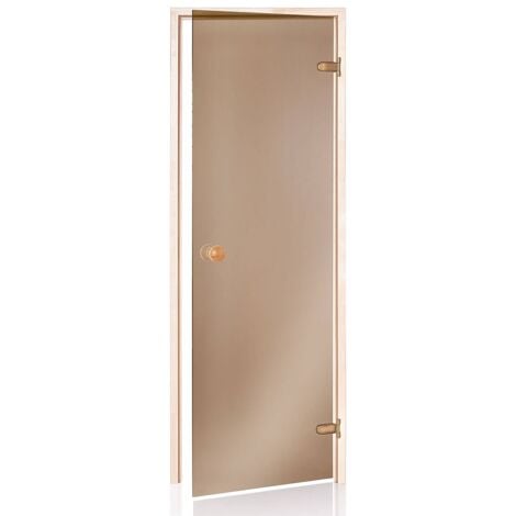 Porte de Sauna en verre sécurite 8 mm cadre en pin 70 x 190 bronze