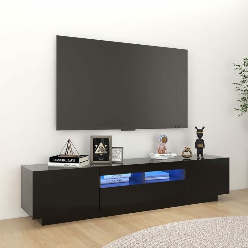 Inlife Meuble tv avec lumières led Noir 180x35x40 cm