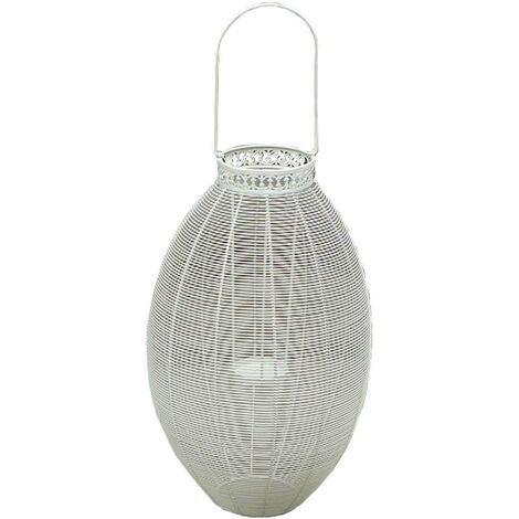 Porte-décoratif avec panier en acier blanc antique ovale