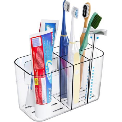 Porte-dentifrice et brosse à dents transparent pour salle de bain – Montage mural et sur plan de travail, organiseur de brosse à dents à 5 emplacements pour camping-car, ferme