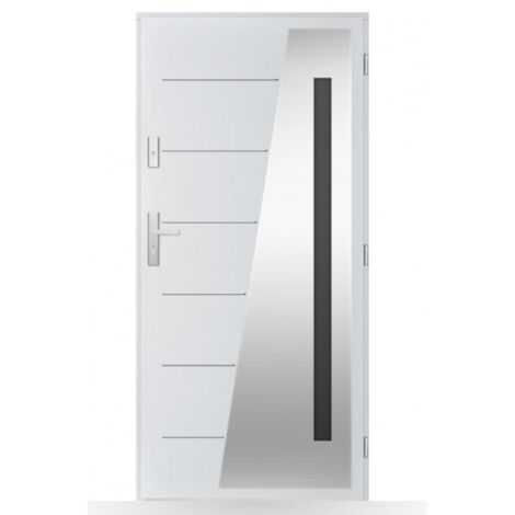 Porte d'entrée Adèle 80-90-100cm en acier - Couleur: Blanc - Poussant: Gauche - Dimensions: 90 cm