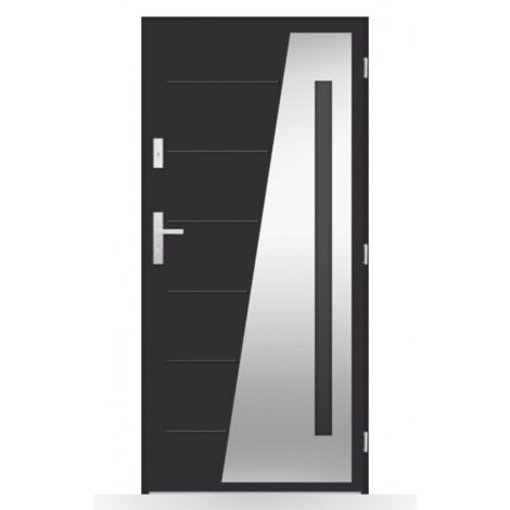 Porte d'entrée Adèle 80-90-100cm en acier - Couleur: Noir - Poussant: Droit - Dimensions: 90 cm