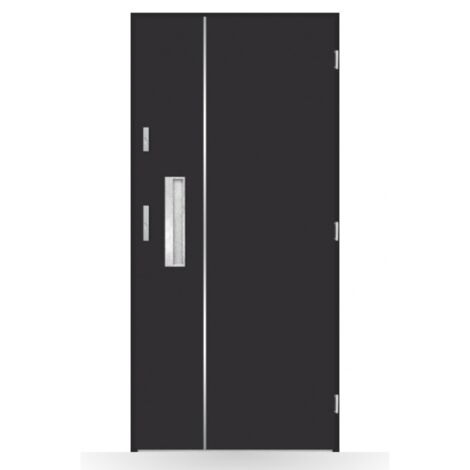 Porte d'entrée Arthur 80-90-100cm en acier - Couleur: Noir - Poussant: Droit - Dimensions: 80 cm
