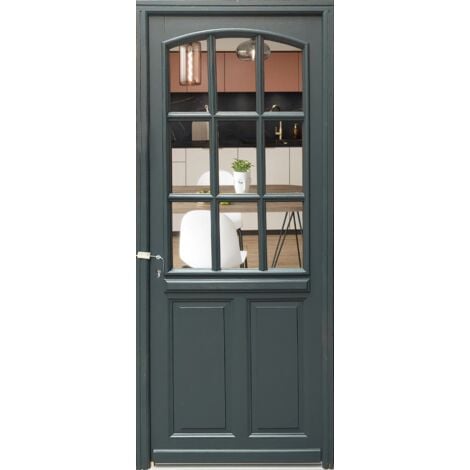 GD MENUISERIES Porte d'entree Bois vitree, Alexa, gris RAL 7016, H,215xl,90 p, droit Cote Tableau