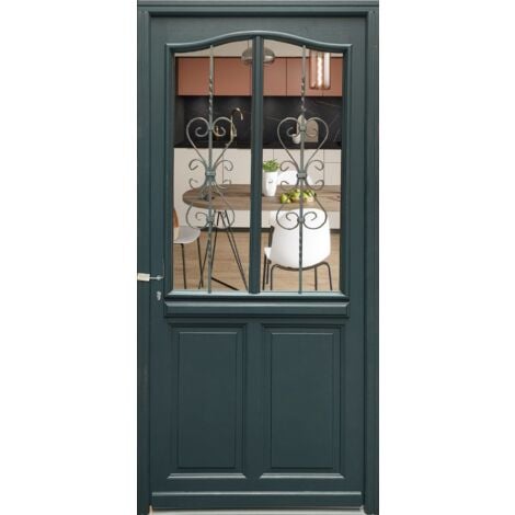 Porte D'entrée Bois Vitrée, Sabrina , Gris Ral7016, H,215xl,90 P, Droit Cote Tableau Gd Menuiseries