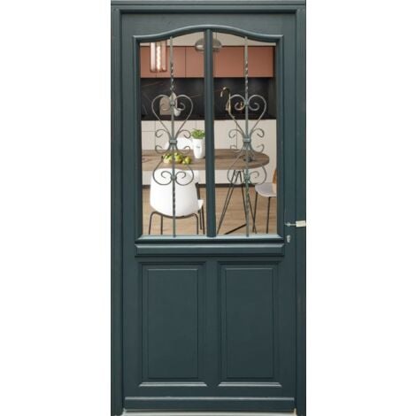 Porte D'Entrée Bois Vitrée, Sabrina , Gris Ral7016, H,215Xl,90 P,Gauche Cote Tableau