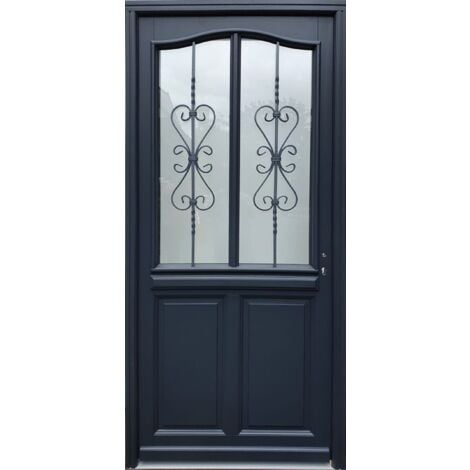 Porte D'Entrée Bois Vitrée, Sanna, H,215Xl,90 P,Gauche Cote Tableau + Poignée Et Barillet (Ref 010403Fp)